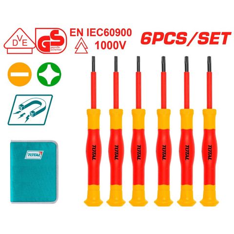 Bộ 6 Tua Vit Cách Điện 1000V TOTAL THKIPSD0601 - Chất Liệu S2, Kèm Túi Vải Tiện Dụng