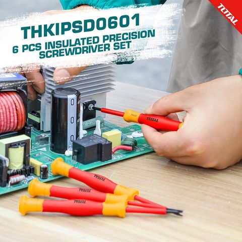 Bộ 6 Tua Vit Cách Điện 1000V TOTAL THKIPSD0601 - Chất Liệu S2, Kèm Túi Vải Tiện Dụng