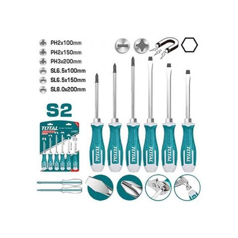 Bộ 6 Tua Vít Đóng Xuyên Cao Su Mềm TOTAL THGSS2606 - Thép S2, Đầu Lục Giác, Dụng Cụ Tiện Ích Chất Lượng Cao