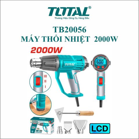 Máy Khò Nhiệt 2000W TOTAL TB20056 - Màn Hình LED, Điều Chỉnh Nhiệt Độ 50-600°C, 3 Vòi Phun, Hộp Màu Tiện Dụng