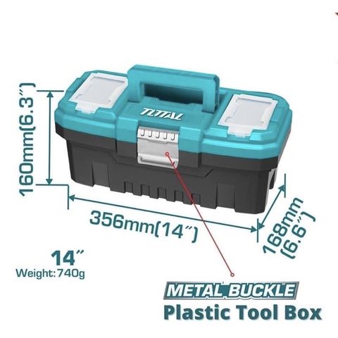 Thùng đựng đồ nghề TOTAL TPBX0142 14 inch - Khóa kim loại, tay cầm bền và nắp lưu trữ thông minh - Dụng cụ tiện ích chất lượng cao