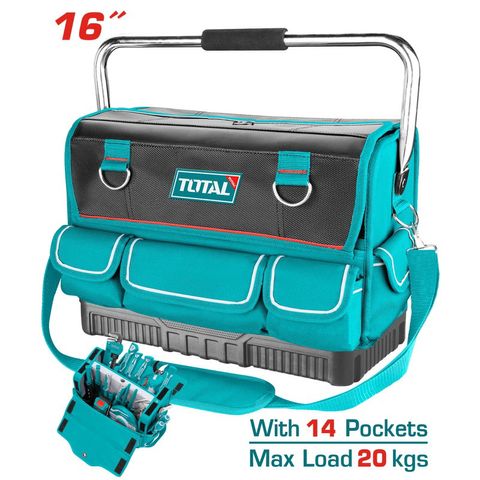 Giỏ Đựng Công Cụ 16 Inch TOTAL THT66L01 - Bền Bỉ, Chống Nước, 14 Túi Đựng, Tay Cầm Kim Loại, Đế Nhựa Chắc Chắn