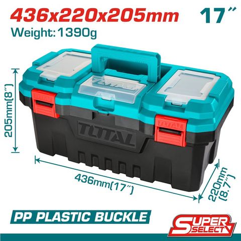 Thùng đựng đồ nghề 17 inch TOTAL TPBX0171 - Nhựa PP Chịu Tải 15KG, Khóa Nhựa, Tay Cầm Bền, Khu Vực Lưu Trữ Thông Minh