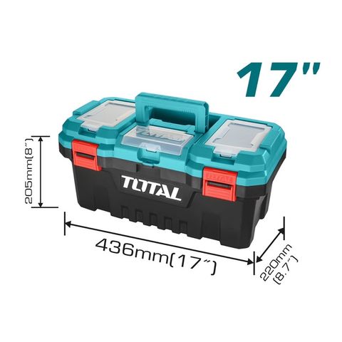 Thùng đựng đồ nghề 17 inch TOTAL TPBX0171 - Nhựa PP Chịu Tải 15KG, Khóa Nhựa, Tay Cầm Bền, Khu Vực Lưu Trữ Thông Minh
