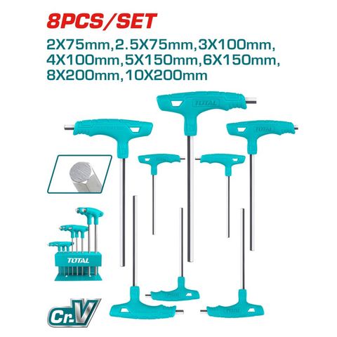 Bộ 8 chìa lục giác tay cầm chữ T TOTAL THHW80816 - Công Cụ Hỗ Trợ Tiện Ích Chất Liệu Cr-V Chịu Nhiệt