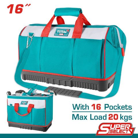 Túi Đựng Dụng Cụ 16 Inch TOTAL THT16163 - Chất Liệu Polyester Bền Bỉ, Đế Nhựa Cứng, Dây Đeo Có Thể Điều Chỉnh