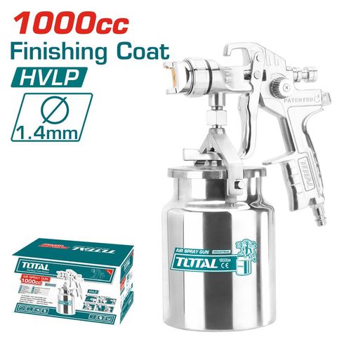 Dụng Cụ Phun Sơn Áp Lực Thấp TOTAL TAT11004 - Đầu Phun 1.4mm, Bình 1000cc, Phù Hợp Sơn Nền Bóng