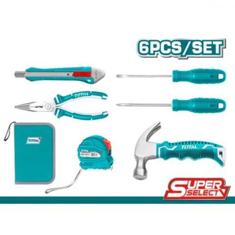Bộ 6 Dụng Cụ Cầm Tay Total THKTHP90066 - Bao Gồm Thước, Tua Vít, Kềm, Dao Rọc Giấy, Búa Nhổ Đinh, Công Cụ Hữu Ích Cho Gia Đình