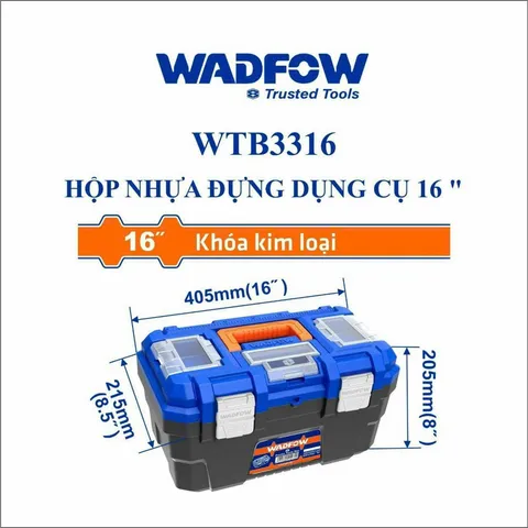 Thùng đựng đồ nghề 16 inch WTB3316 - Chất liệu nhựa PP, khóa kim loại, tay cầm cường độ cao, lý tưởng cho các công cụ và thiết bị tiện ích