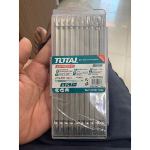 Hộp 10 cái mũi vít bake 2 đầu PH2 dài 150mm - Thép công nghiệp S2, Tua vít xoắn Total TAC16PH273IM