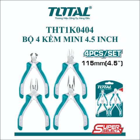 (AT8) Bộ 4 kìm mini 4.5 inch TOTAL THT1K0404
