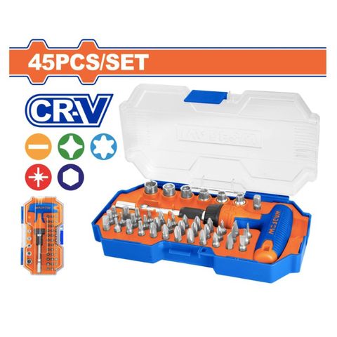 Bộ Tua Vít 45 Chi Tiết kèm Tay Siết Chữ T Tự Động 2 Chiều WADFOW WSS8B45 - Dụng Cụ Tiện Ích Đa Năng cao cấp