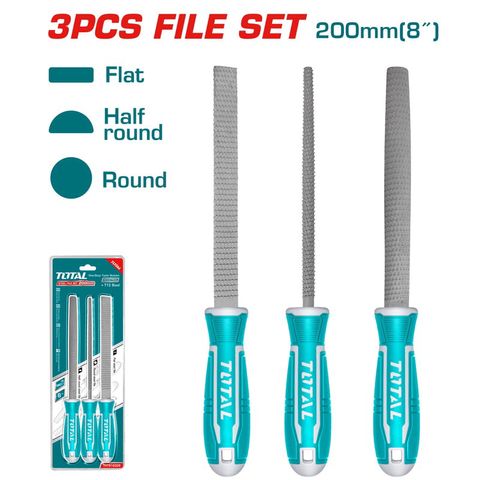 Bộ 3 Giũa Gỗ TOTAL THT918326 - Dụng Cụ Tiện Ích Chuyên Dùng Với Giũa Dẹp, Bán Nguyệt Và Hình Tròn - Xuất Xứ Trung Quốc