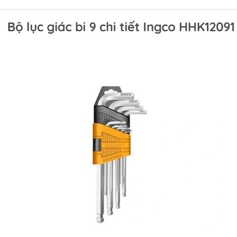 Bộ 9 Lục Giác Đầu Bi Loại Ngắn INGCO HHK12091 - Dụng Cụ Tiện Ích Chất Liệu Cr-V, Kích Thước 1.5-10mm, Hàng Chính Hãng