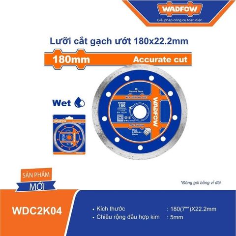 Lưỡi cắt gạch ướt Wadfow 180x22.2mm - Độ bền cao, phù hợp cắt gạch nhanh chóng, bảo hành 6 tháng, đóng gói vỉ đôi tiện lợi.