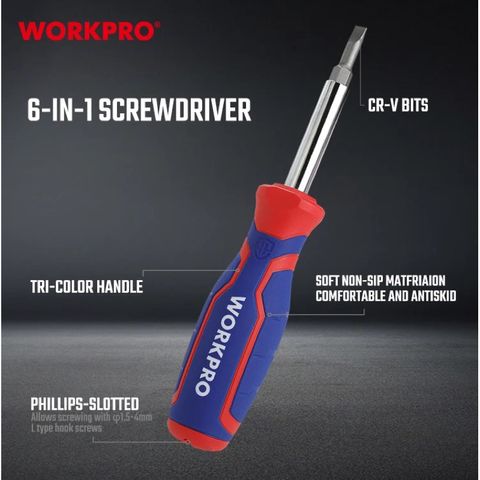 (Xả kho) Tua vít 6 trong 1 cáng cao su mền thép Cr-V (hàng tốt) WORKPRO WP221046