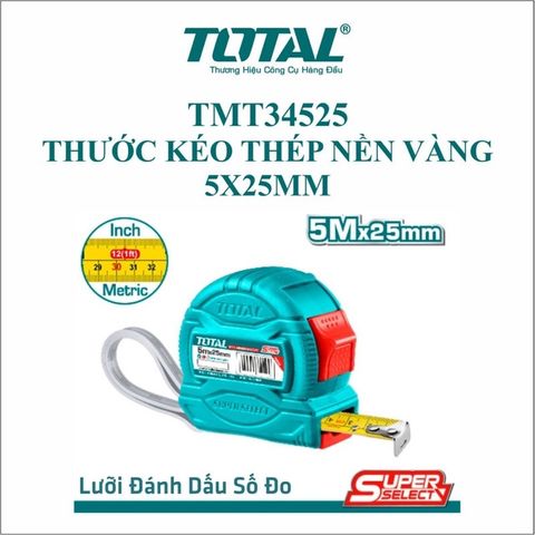 (At8) Thước kéo thép 5mét x 25mm (hệ inch và mét) TOTAL TMT34525
