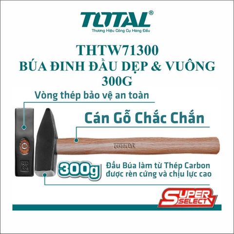 (at8) Búa đóng Đinh đầu dẹp vuông 300g cáng gỗ siêu rẻ TOTAL THTW71300