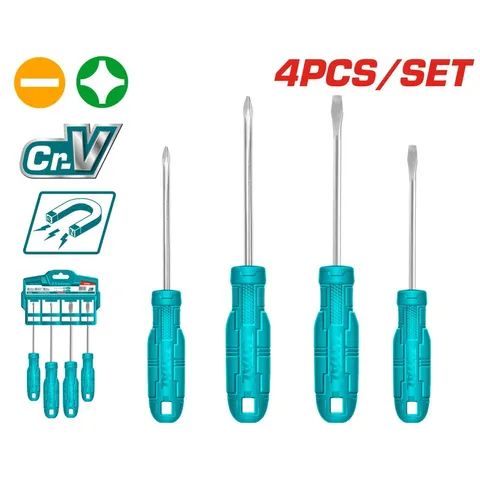 Bộ 4 Tua Vít Cầm Tay TOTAL - Chất Liệu Thép 40CR, Được Bảo Hành, Phù Hợp Cho Sửa Chữa Gia Đình và Dụng Cụ Tiện Ích