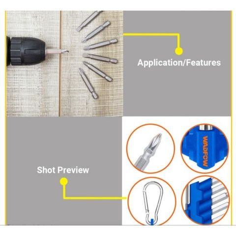 Bộ 10 Mũi Siết Vít Hex Dẹp WADFOW WBS1601 - Đầu Vít CRV 50mm, T15-T25, SL4.5-5.5, Đính Móc Nhựa Tiện Dụng