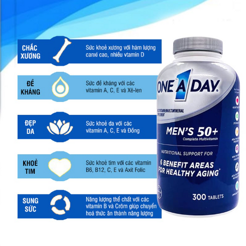 One A Day 50+ Viên Uống Bổ Sung Vitamin Tổng Hợp Cho Nam Giới Trên 50 Tuổi - 300 Viên Hỗ Trợ Sức Khỏe Tim Mạch và Xương Khớp