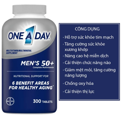 One A Day 50+ Viên Uống Bổ Sung Vitamin Tổng Hợp Cho Nam Giới Trên 50 Tuổi - 300 Viên Hỗ Trợ Sức Khỏe Tim Mạch và Xương Khớp