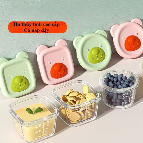 Hũ Thủy Tinh Borosilicate Trữ Thực Phẩm Dặm 130ml & 160ml - Dùng Hấp/Hâm Lò Vi Sóng, Chia Vạch Tiện Lợi