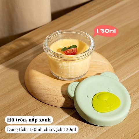 Hũ Thủy Tinh Borosilicate Trữ Thực Phẩm Dặm 130ml & 160ml - Dùng Hấp/Hâm Lò Vi Sóng, Chia Vạch Tiện Lợi