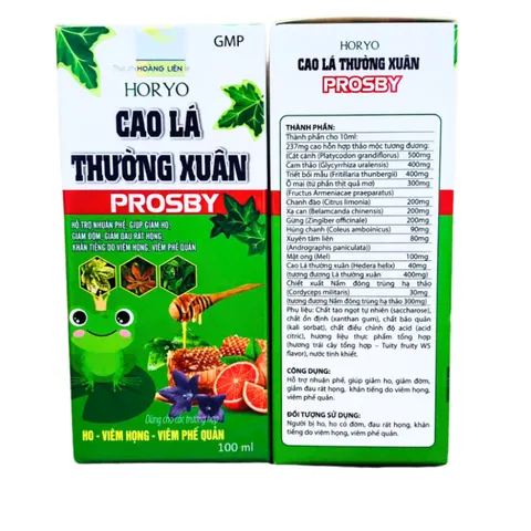 Siro Horyo Cao Lá Thường Xuân Prosby 100ml - Hỗ trợ giảm ho, viêm họng, viêm phế quản, tốt cho đường hô hấp tự nhiên