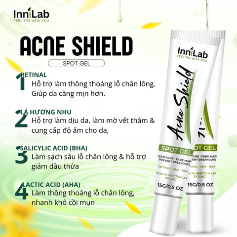 Combo 2 Gel Chấm Mụn Acne Shield Spot Gel InniLab 15g - Hỗ Trợ Giảm Mụn và Mờ Thâm, Chăm Sóc Da Nhẹ Nhàng