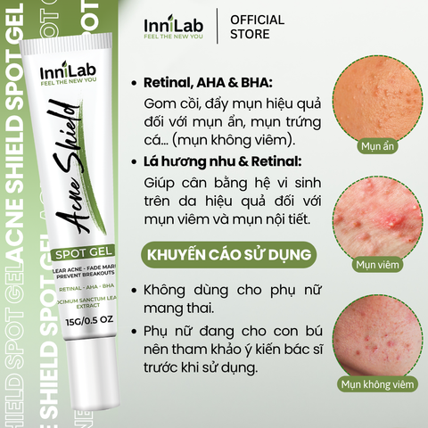 Combo 2 Gel Chấm Mụn Acne Shield Spot Gel InniLab 15g - Hỗ Trợ Giảm Mụn và Mờ Thâm, Chăm Sóc Da Nhẹ Nhàng