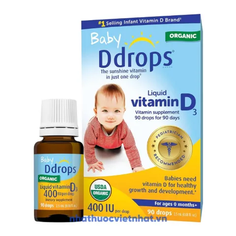 Vitamin D3 Baby Ddrops 90 giọt 400UI 2,5ml - Bổ sung vitamin D tự nhiên cho trẻ sơ sinh, hỗ trợ phát triển xương và hệ miễn dịch