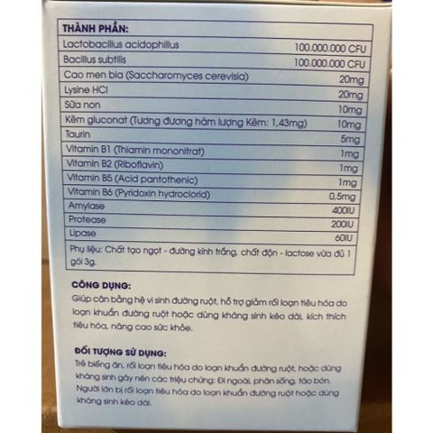 Men Vi Sinh Bacilus Sữa Non Bổ Sung Kẽm - Hỗ Trợ Tiêu Hóa, Tăng Cường Sức Khỏe, Hộp 20 Gói x 3g từ Dược Phẩm Hải Linh