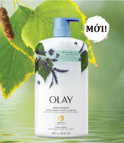 Sữa Tắm Olay Fresh Outlast 975ml - Chiết Xuất Bạch Dương & Oải Hương, Dưỡng Ẩm, Thư Giãn, Làm Sạch Da Tối Ưu
