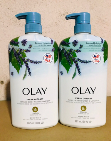Sữa Tắm Olay Fresh Outlast 975ml - Chiết Xuất Bạch Dương & Oải Hương, Dưỡng Ẩm, Thư Giãn, Làm Sạch Da Tối Ưu