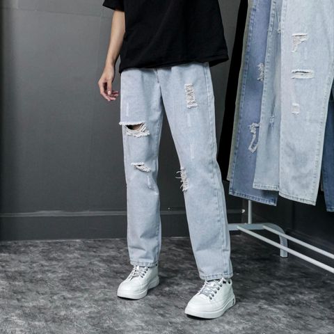 Quần Jean Baggy Nam Rách Gối Màu Xanh Trắng Nhạt - Thời Trang Cao Cấp, Dáng Suông, Phong Cách Trẻ Trung, Mã 050 Pon.mens