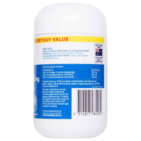 Dầu cá Nature's Way Không Mùi 1000mg - Bổ sung EPA, DHA hỗ trợ mắt và não bộ, Ống 80 viên Nhập Khẩu Chính Ngạch từ Úc