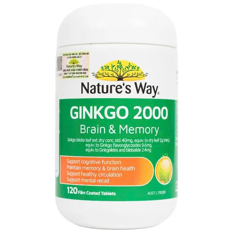 Viên uống bổ não Nature’s Way Ginkgo 2000mg - Hỗ trợ trí nhớ và chức năng nhận thức - 120 viên nhập khẩu chính ngạch từ Úc