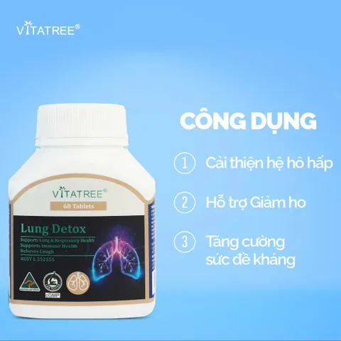 Viên Uống Bổ Phổi Vitatree Lung Detox 60 Viên - Hỗ Trợ Thải Độc Phổi, Tăng Cường Miễn Dịch Hệ Hô Hấp, Hàng Nhập Khẩu Chính Ngạch