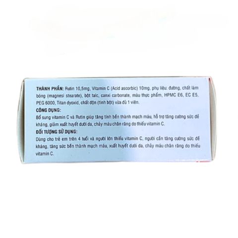 Viên Uống RutinC Đại Uy 100 Viên - Bổ Sung Vitamin C và Rutin Tăng Cường Bền Mạch Máu, Hỗ Trợ Sức Khỏe Cho Cơ Thể