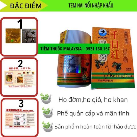 Hỗ Trợ Ho KeLing Dan - Thiên Nhật Hồng Tem Nai Nổi 30 Viên - Giải Pháp Giảm Ho Hiệu Quả, Bảo Vệ Sức Khỏe Từ Thiên Nhiên