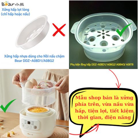 Xửng Hấp Nắp Nhựa Nồi Nấu Chậm Bear 0.8L - Dụng Cụ Hấp Thực Phẩm Tiện Lợi Cho Bé