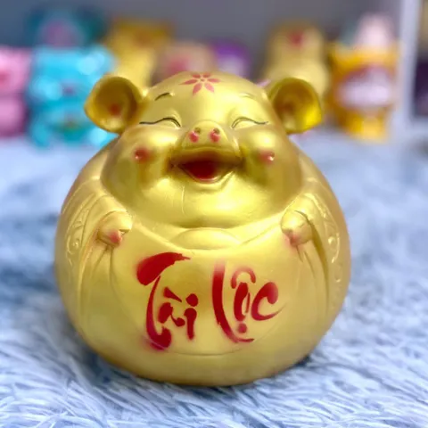 Heo Đất Tài Lộc Ông Địa - Ống Heo Tiết Kiệm Chất Liệu Thạch Cao Màu Vàng Gold 20x20x20cm - Quà Tặng Ý Nghĩa Cho Trẻ Em