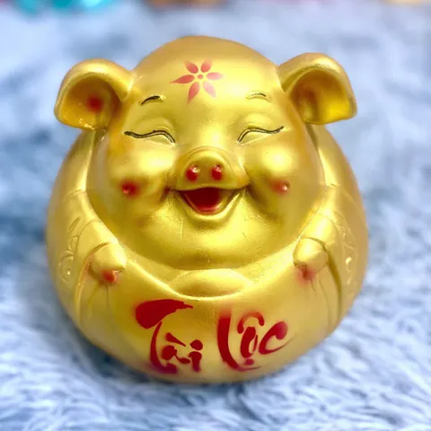 Heo Đất Tài Lộc Ông Địa - Ống Heo Tiết Kiệm Chất Liệu Thạch Cao Màu Vàng Gold 20x20x20cm - Quà Tặng Ý Nghĩa Cho Trẻ Em
