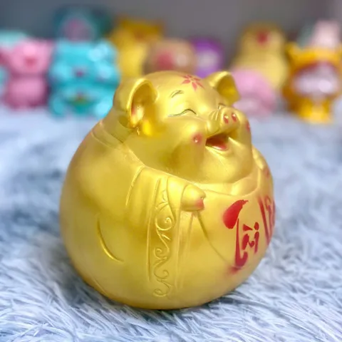 Heo Đất Tài Lộc Ông Địa - Ống Heo Tiết Kiệm Chất Liệu Thạch Cao Màu Vàng Gold 20x20x20cm - Quà Tặng Ý Nghĩa Cho Trẻ Em
