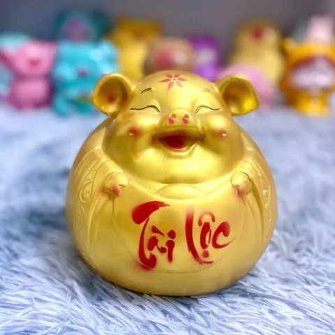 Heo Đất Tài Lộc Ông Địa - Ống Heo Tiết Kiệm Chất Liệu Thạch Cao Màu Vàng Gold 20x20x20cm - Quà Tặng Ý Nghĩa Cho Trẻ Em