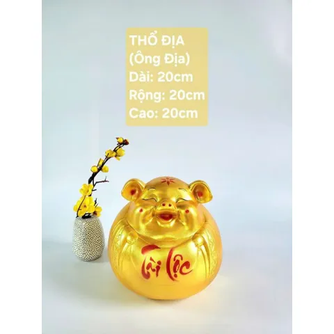 Heo Đất Tài Lộc Ông Địa - Ống Heo Tiết Kiệm Chất Liệu Thạch Cao Màu Vàng Gold 20x20x20cm - Quà Tặng Ý Nghĩa Cho Trẻ Em