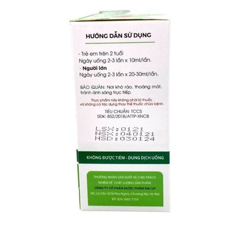 Siro Mát Gan Giải Độc Gan Đại Uy - Tăng Cường Chức Năng Gan, Giảm Mẩn Ngứa, Rôm Sảy - Hộp 20 ống Chuyên Dụng cho Trẻ Em và Người Lớn