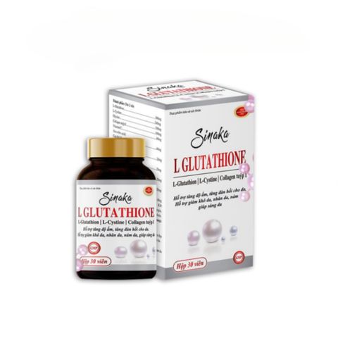 Viên uống Sinaka L Glutathione HDPHARMA - Bổ sung L-Glutathione, Collagen, Vitamin C - Giúp trắng sáng, giảm khô da, nám, và nhăn da - Hộp 30 viên