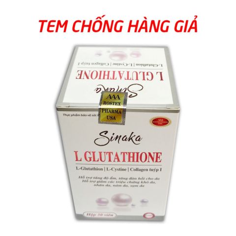 Viên uống Sinaka L Glutathione HDPHARMA - Bổ sung L-Glutathione, Collagen, Vitamin C - Giúp trắng sáng, giảm khô da, nám, và nhăn da - Hộp 30 viên